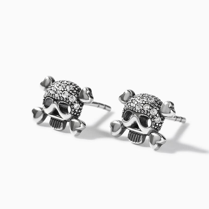Jeulia "Skull and Bones" Sterling Silver Earrings