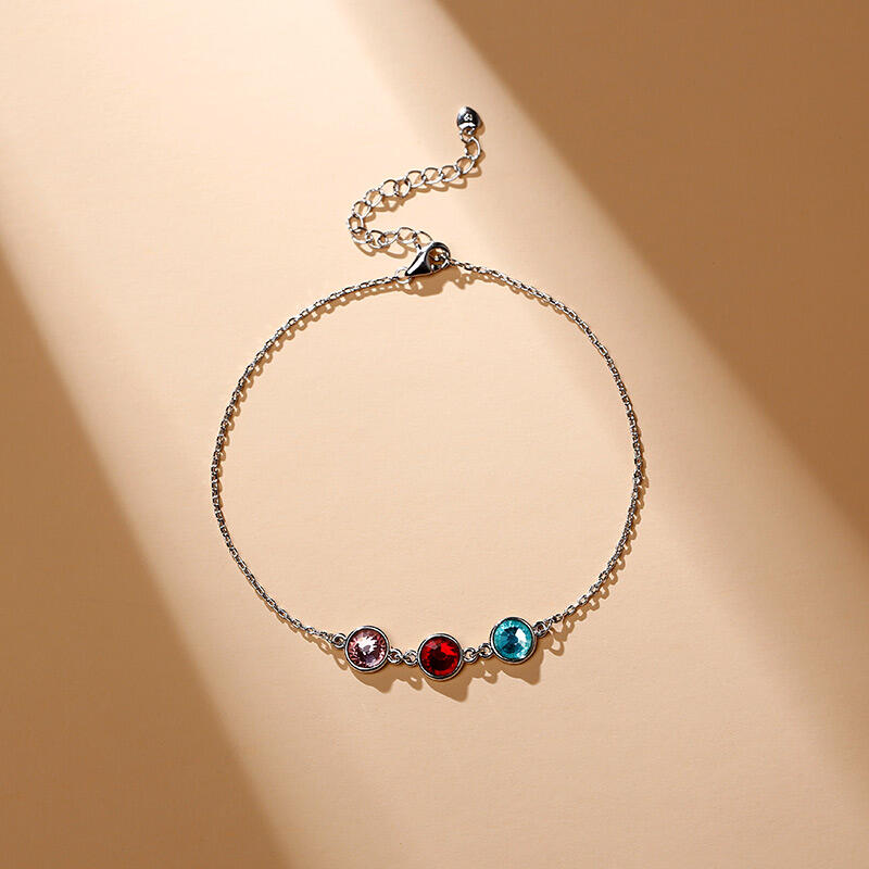 Jeulia Simple Design Candy-hued Stones Sterling Silver Personlig Anklet