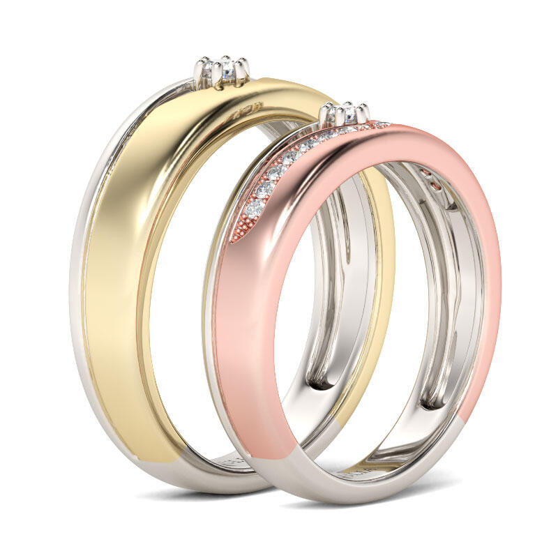 Jeulia Two Tone Round Cut Sterling Silver Band Set