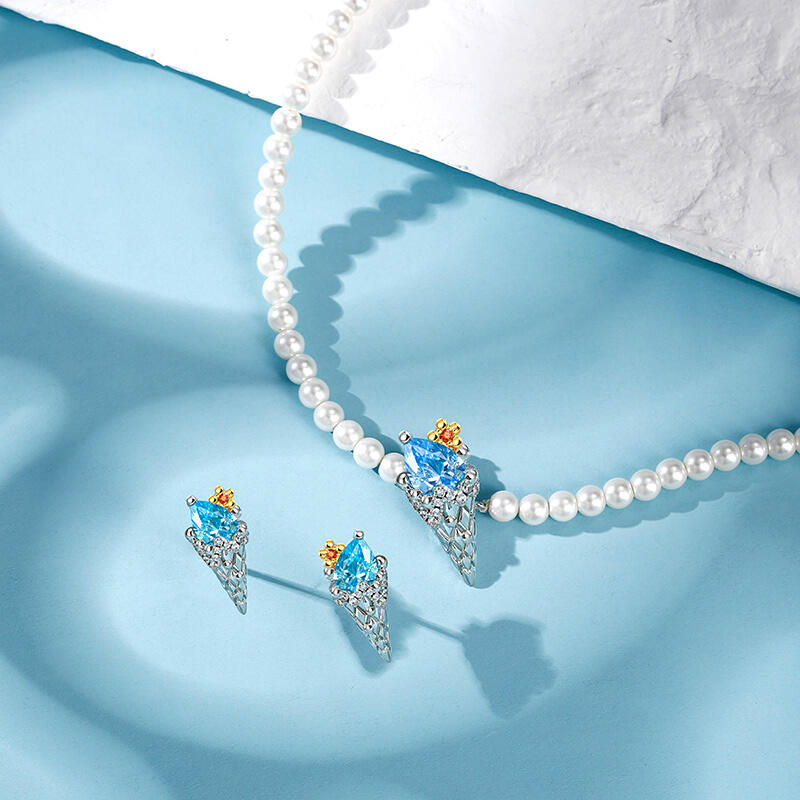 Jeulia "Take a Bite" Cultured Pearl Sterling Silver Jewelry Set