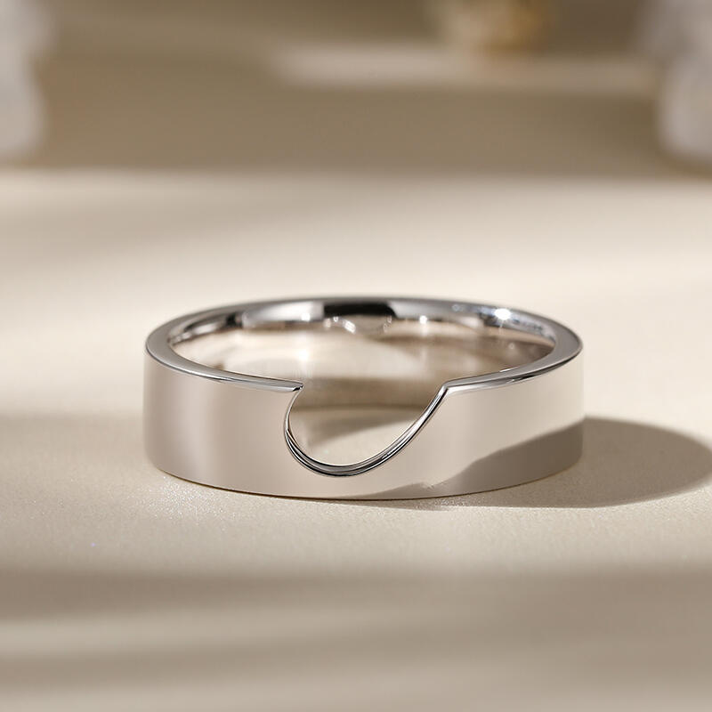 Jeulia Half Heart Design Sterling Silver Women's Band