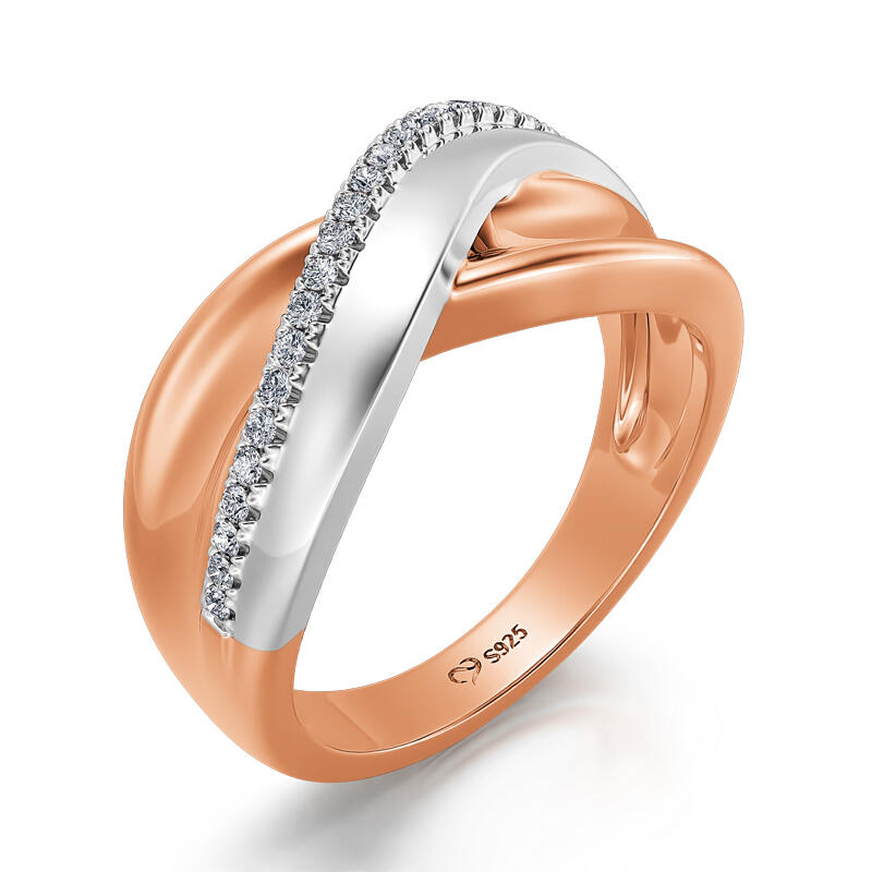 Jeulia "Mingle Moments" Two Tone Round Cut Sterling Silver Women's Band