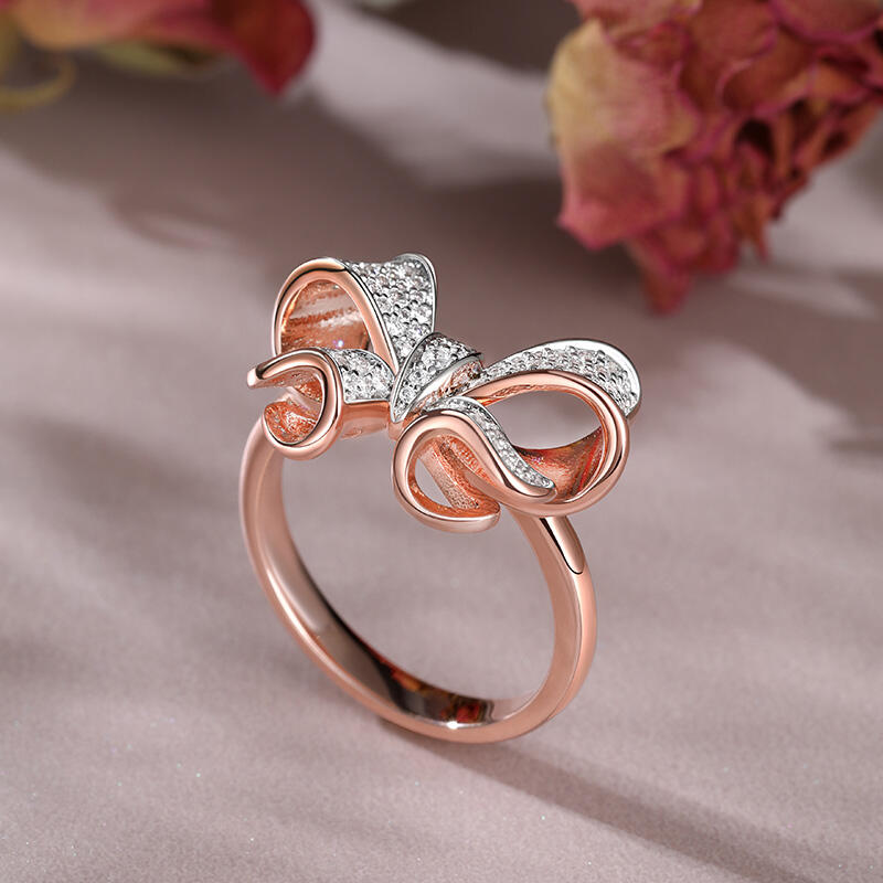 Jeulia Anillo de Plata de Ley de Corte Redondo con Diseño de Lazo