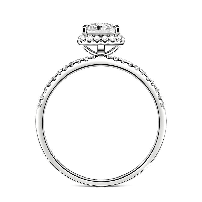 Jeulia Emerald Cut Halo Sterling Silver Engagement Ring