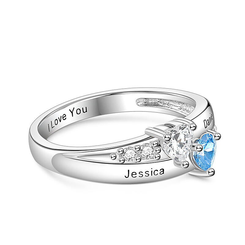 Jeulia Anillo de Plata Esterlina de Dos Piedras de Corte Corazón con Piedras de Nacimiento