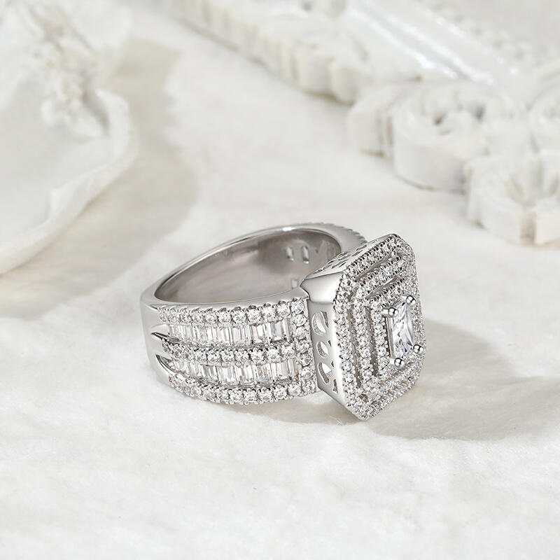 Jeulia Vintage Radiant Multilevel Halo Engagement Ring Sterling Silver