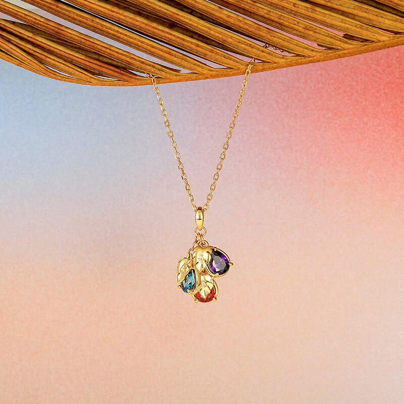 Jeulia Simple Custom Pear Birthstone Initial Necklace with Leaf