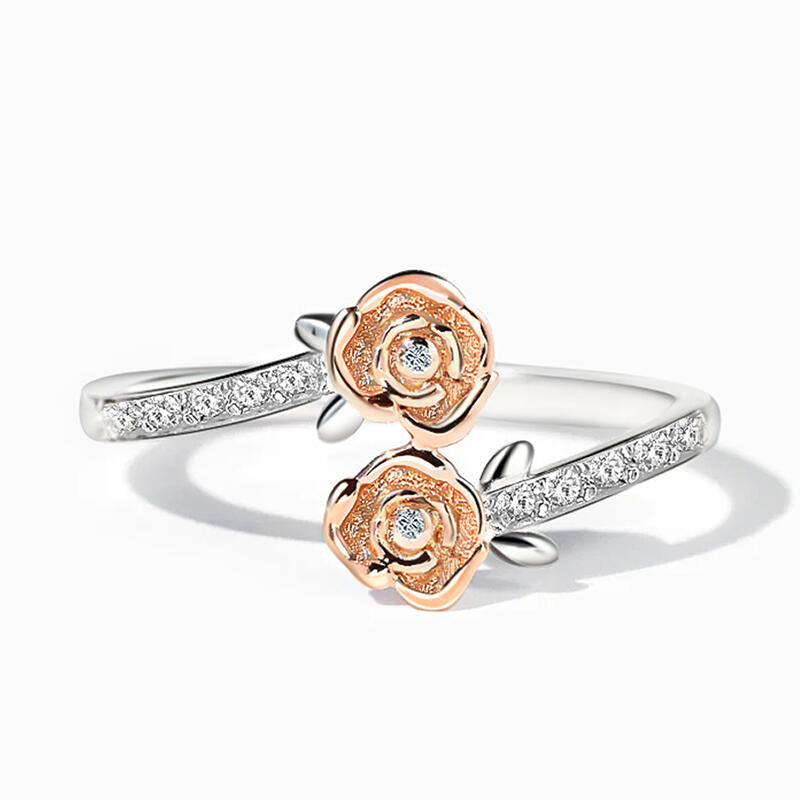 Jeulia Two Tone Rose Ring Sterling Silver