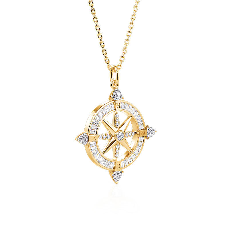 Jeulia Compass Pendant Necklace Sterling Silver