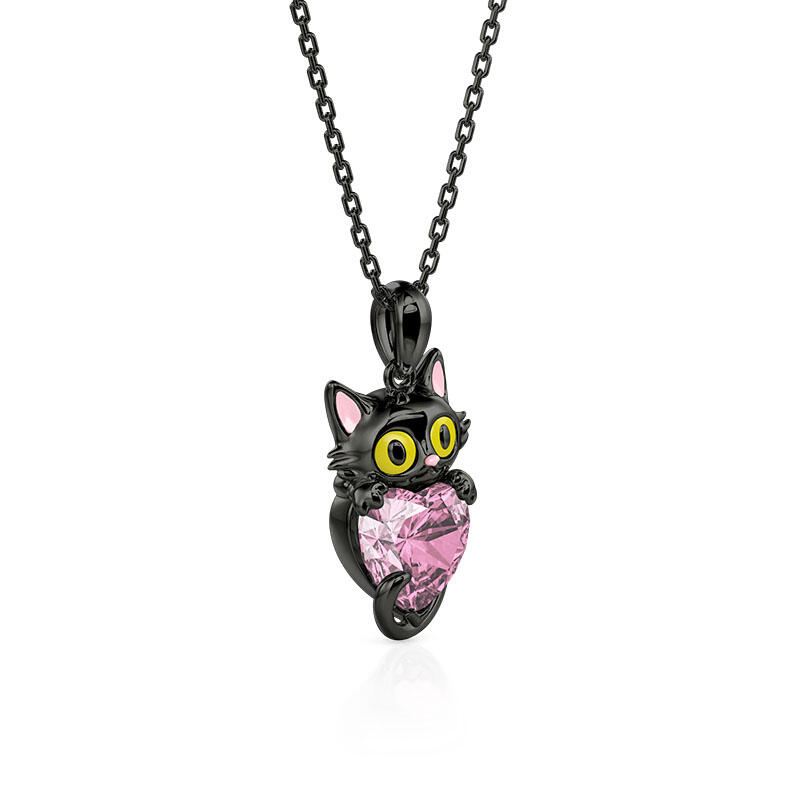 Jeulia Hug Me Collar Personalizado Piedra de Nacimiento Gato Negro