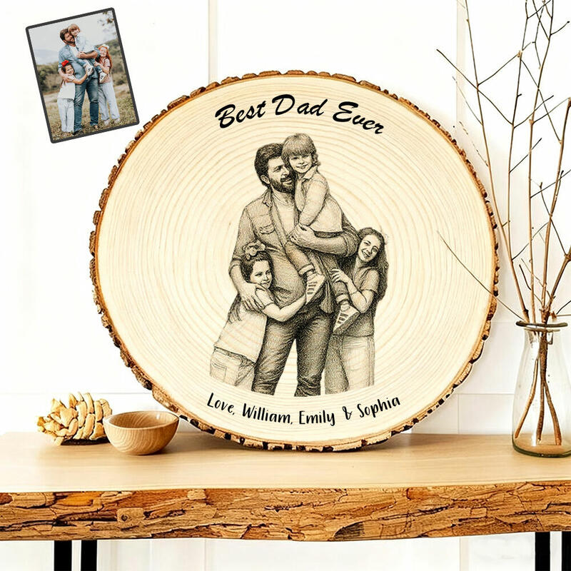 Personalized Tree Stump Photo Frame Vintage Comic Strip Engraving Photo Father's Day for Dad