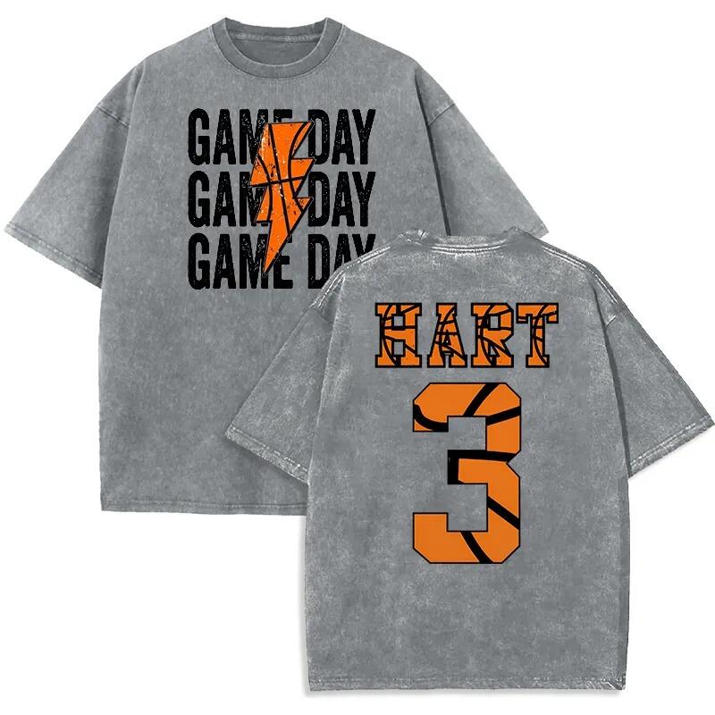 Personalized Washed T-shirt Game Day Custom Basketball Elements Font Design Gift for Sports Lovers