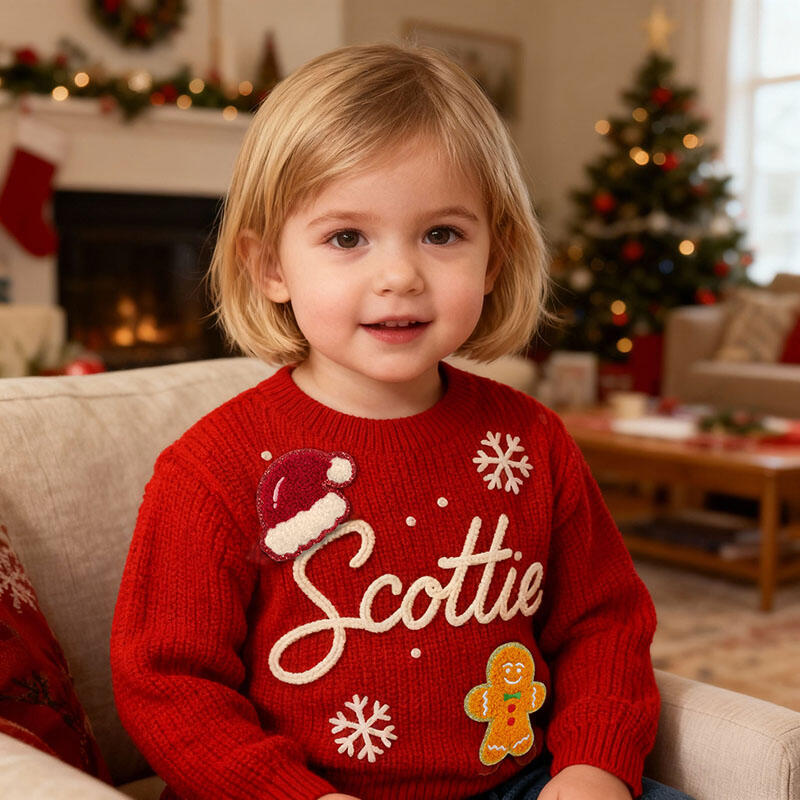 Personlig handgjord tröja med namn och snöflingemönster en värdefull present till barn