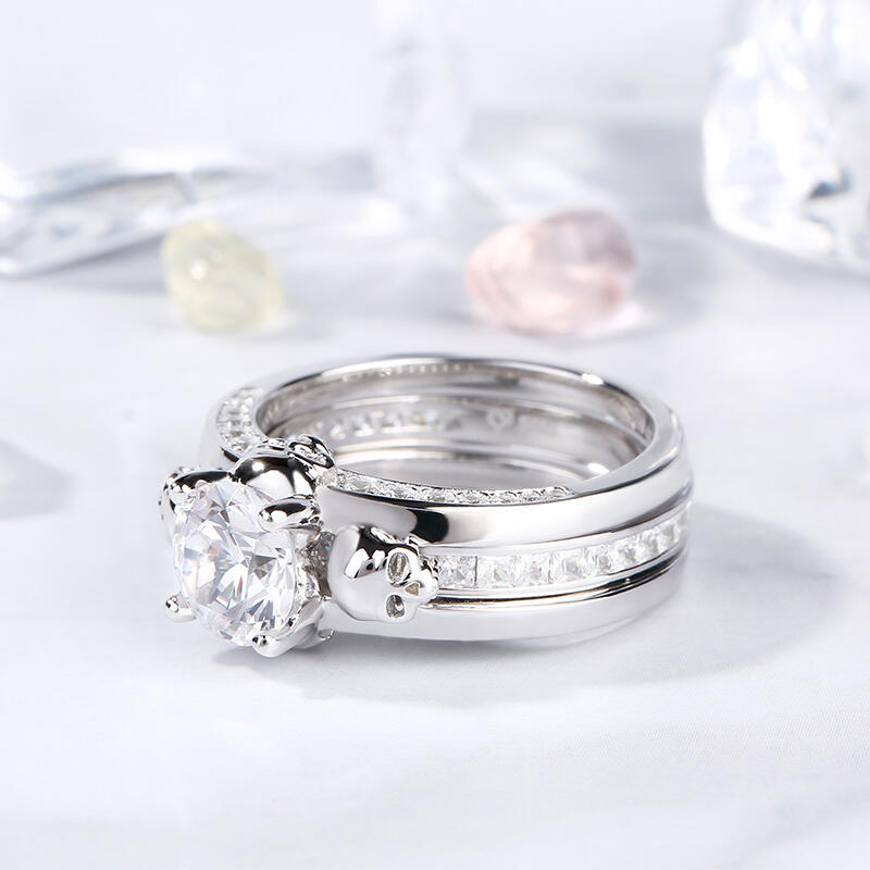 Jeulia Interchangeable Round Cut Sterling Silver Skull Ring