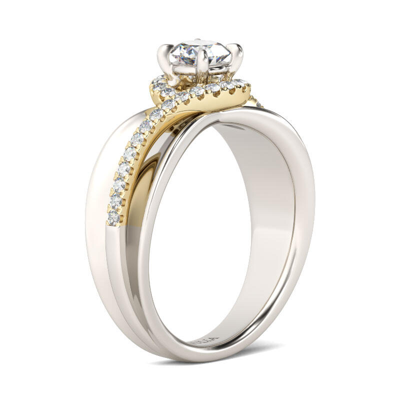 Jeulia Unikatowy Dwukolorowy Pierścionek Srebrny z Okrągłym Szlifem