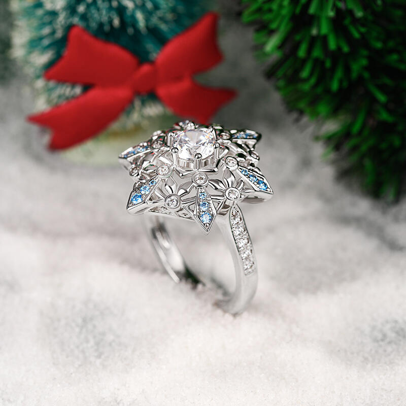 Jeulia "Snow Princess" Snowflake Round Cut Sterling Silver Ring