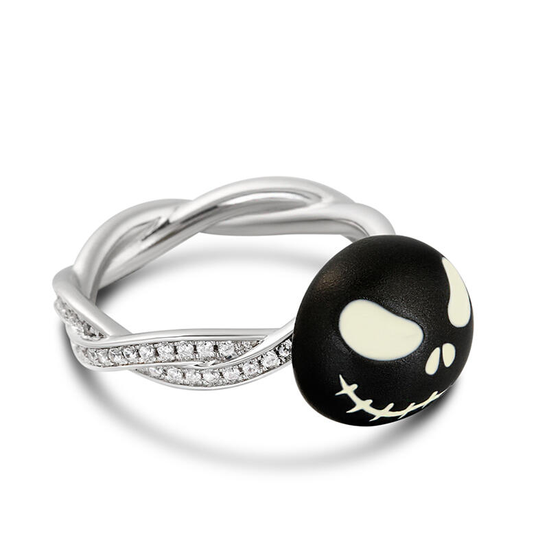 Jeulia "King of Night" Skull Design Luminous Sterling Silver Rotating Ring