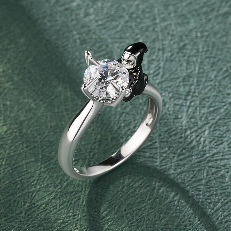 Jeulia Hug Me "Soul Harvester" Skull Sickle Round Cut Sterling Silver Ring