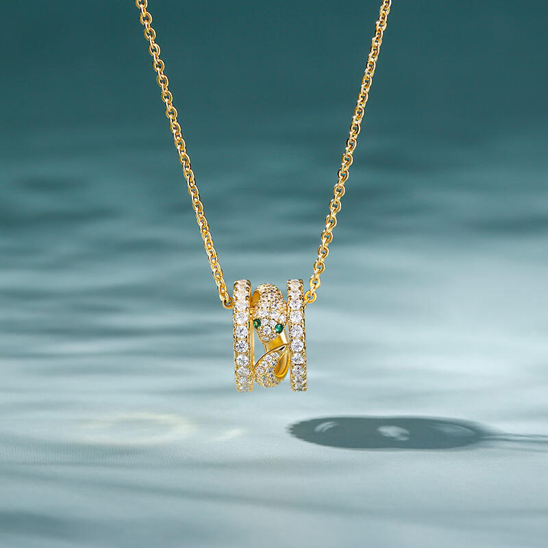 Jeulia "Rebirth" Gold Tone Snake Sterling Silver Necklace