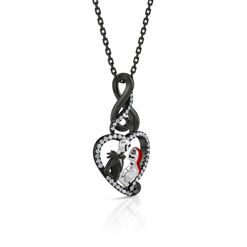Jeulia "Everlasting Love" Skull Couple Sterling Silver Necklace