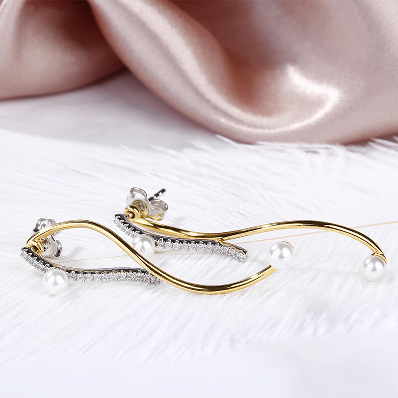 Jeulia Geometry Tassel Cultured Pearl Sterling Silver Earrings