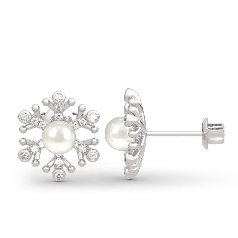 Jeulia Snowflake Cultured Pearl Sterling Silver Stud Earrings