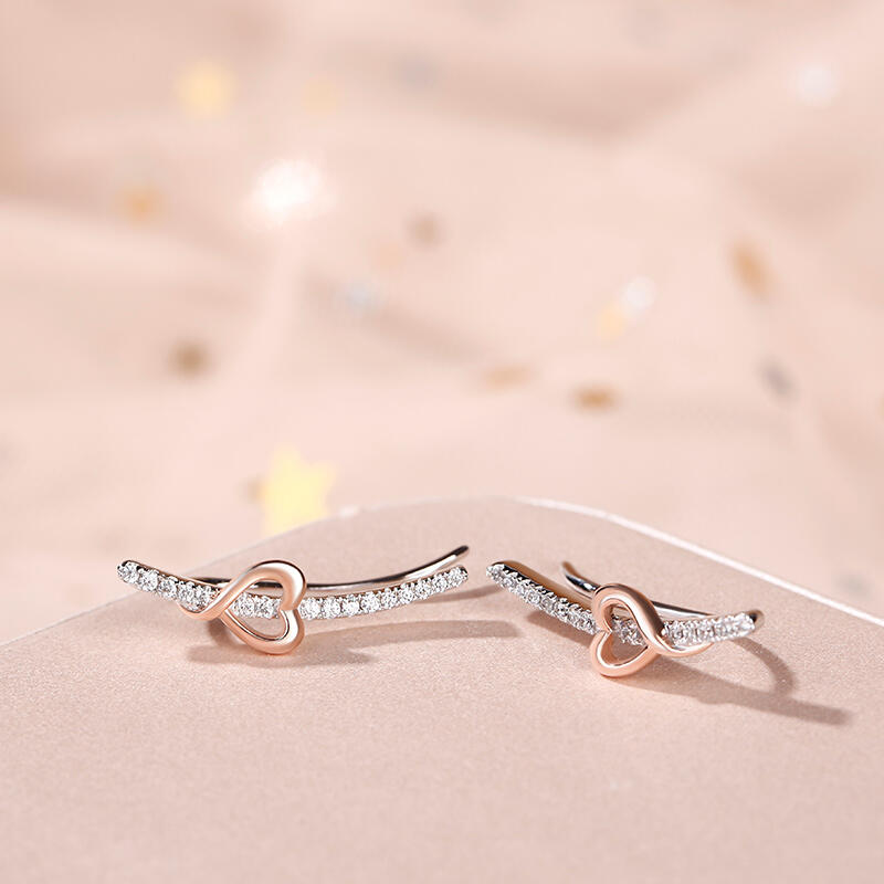 Jeulia Heart Sterling Silver Climber Earrings