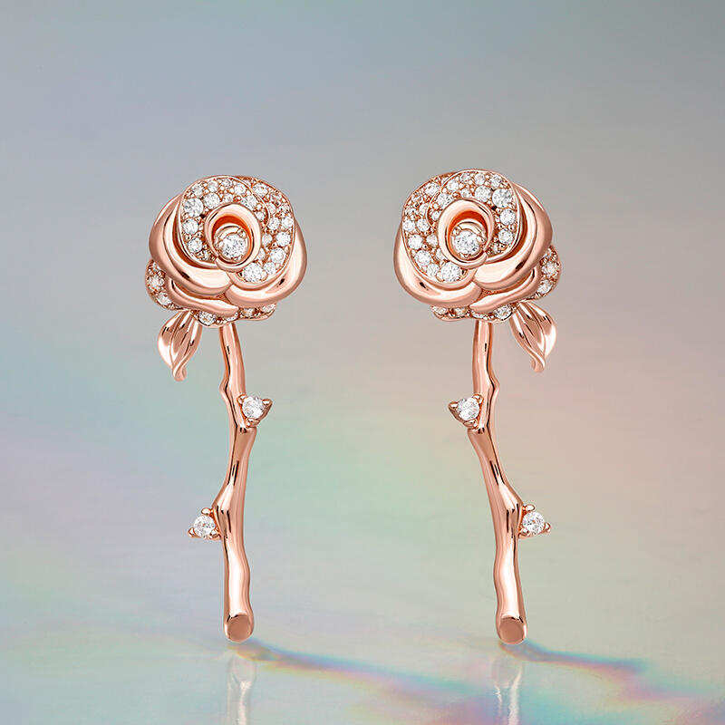 Jeulia "Flowering Rose" Rose Gold Tone Sterling Silver Earrings
