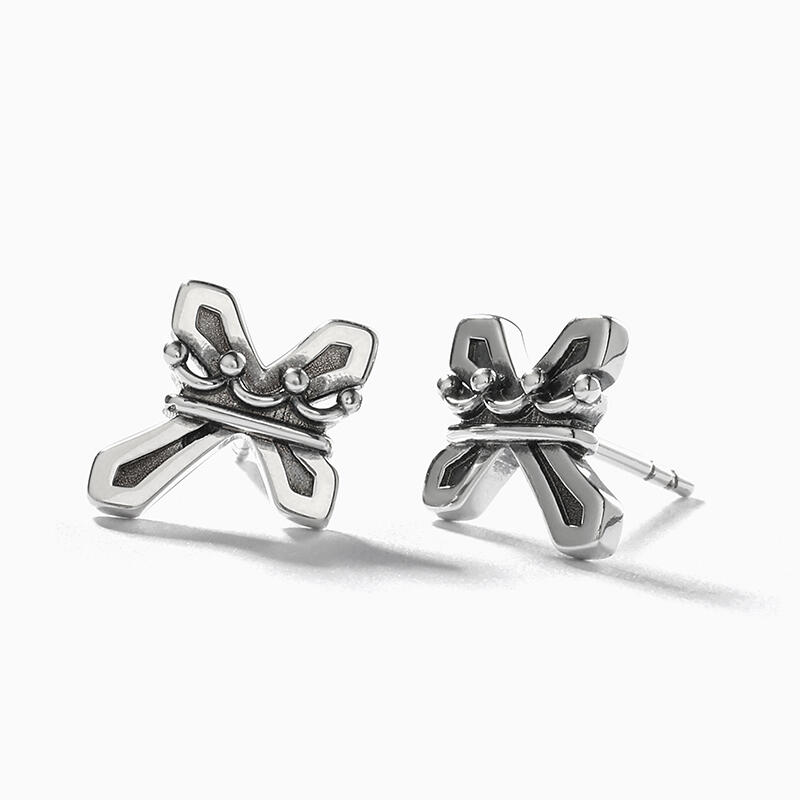 Jeulia "Crown and Cross" Sterling Silver Earrings