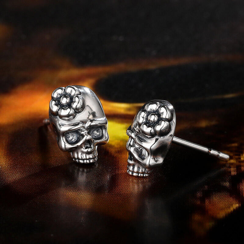 Jeulia "Cherry Blossoms" Skull Sterling Silver Earrings