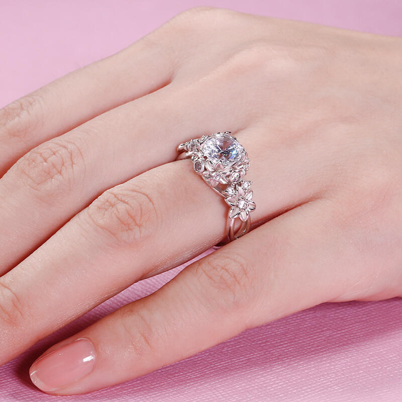 Jeulia Floral Round Cut Sterling Silver Ring