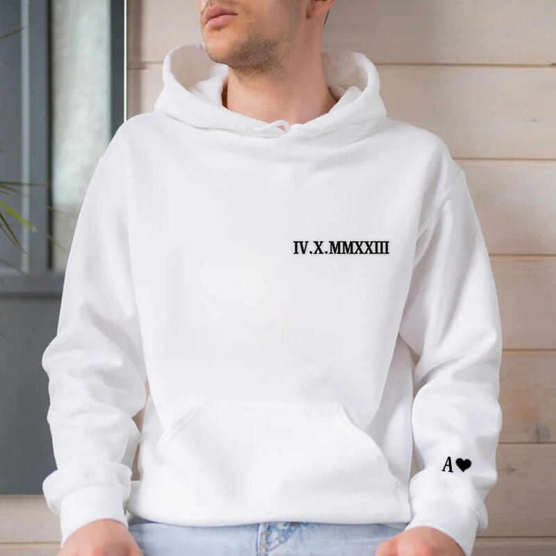 Gepersonaliseerde hoodie geborduurd lateraal Romeins cijfer Datum en eerste geweldig cadeau voor jubileum