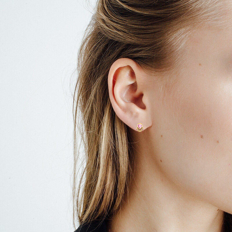 "Hamsa Hand" Heart Cut Stud Earrings