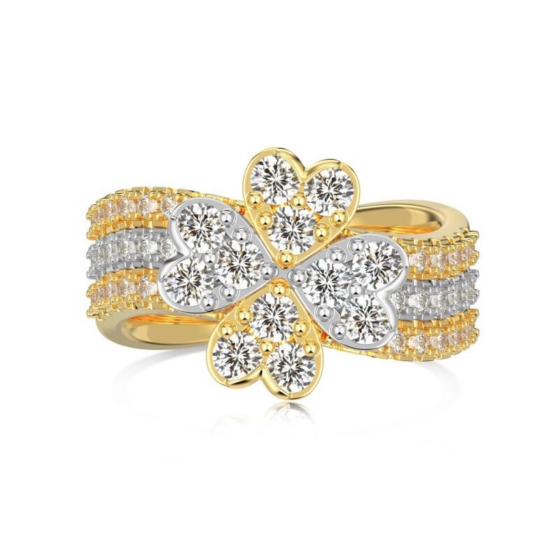 Jeulia Two Tone Clover Ring Set Silver Lucky Four-Leaf Design