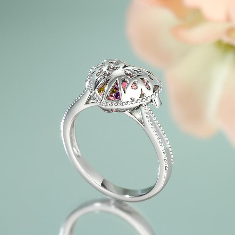 Jeulia Butterfly Caged Heart Sterling Silver Ring With Birthstones