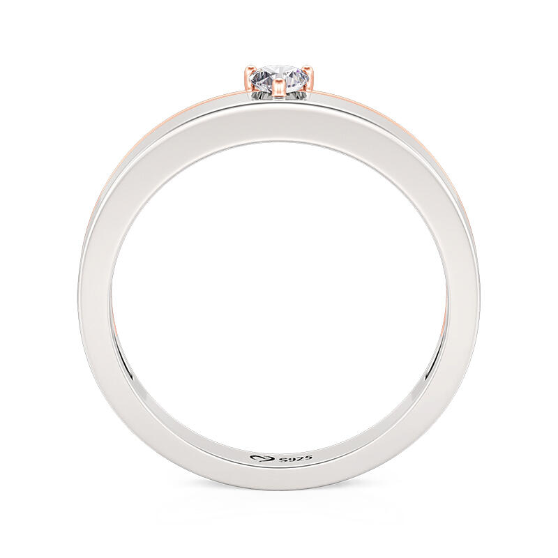 Jeulia Anillo de Boda para Mujer con Corazón Bicolor en Plata de Ley