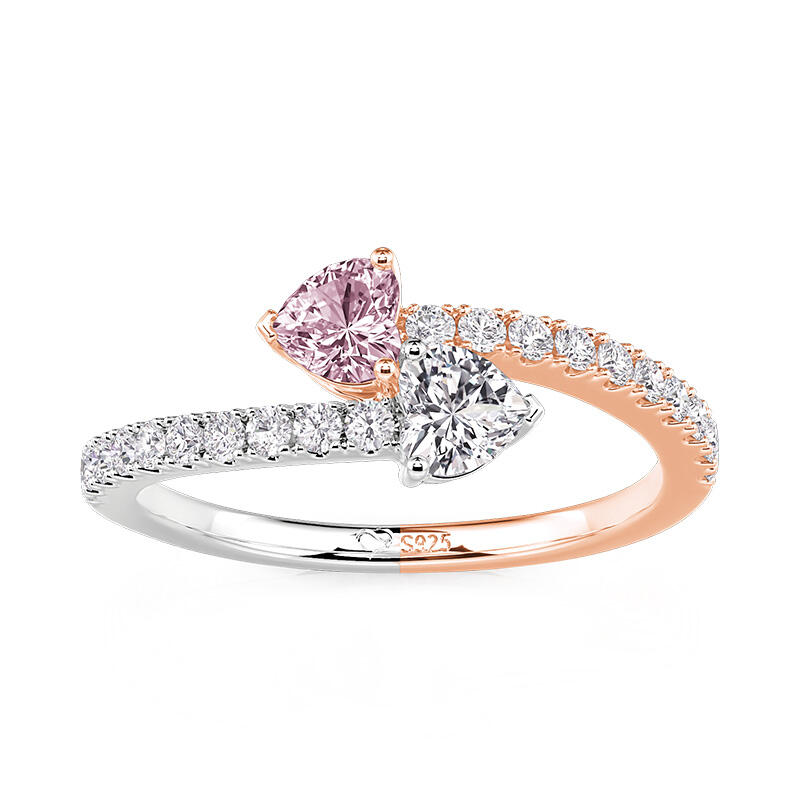 Jeulia Anillo de Promesa Corazón Bicolor Personalizado con Piedra de Nacimiento
