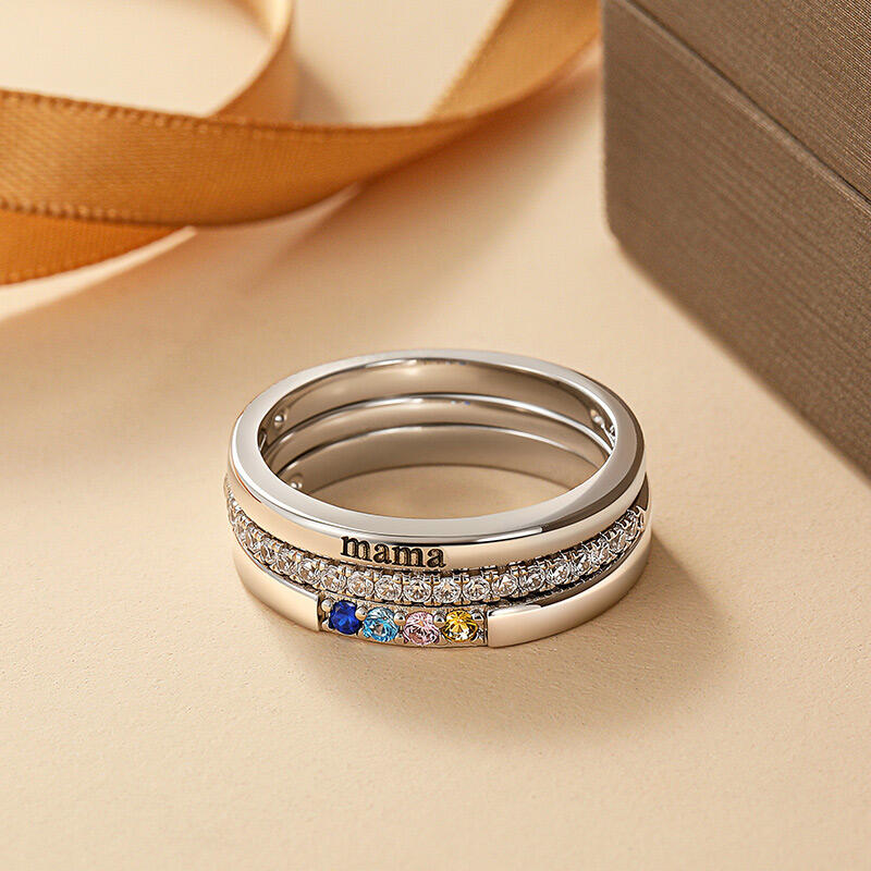 Jeulia Custom Engraved Name Four Birthstone Ring Set 3PCS