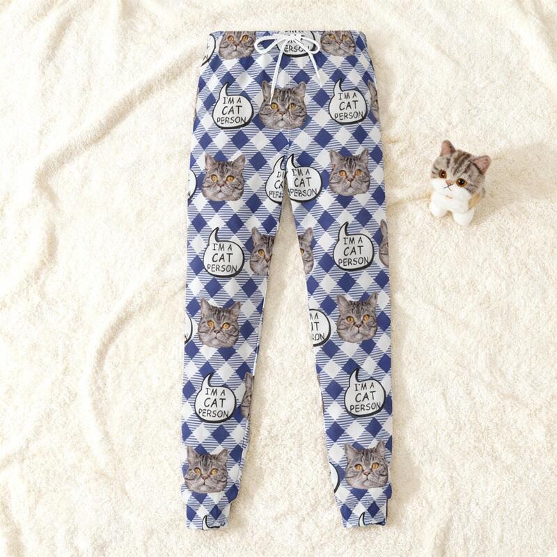Personalized Unisex Sweatpants Custom Photo and Engraving Grid Design Gift for Pet Lovers