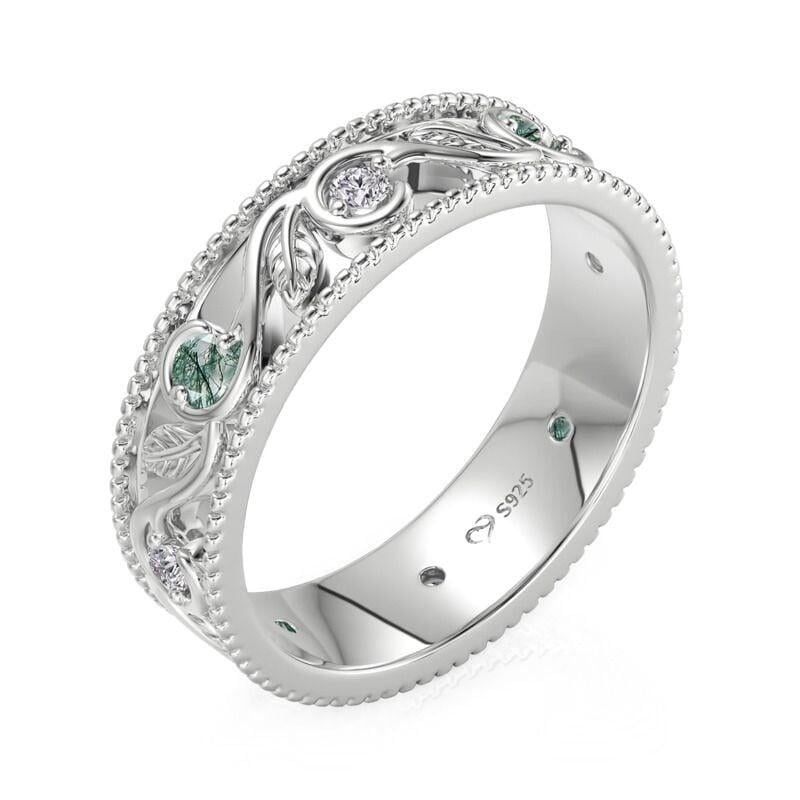 Et maison Curled Leaf Twist Moss Agate Wedding Ring for Men