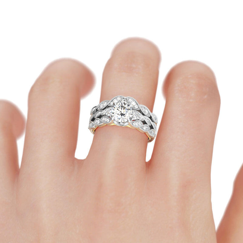 Jeulia Vintage Milgrain Round Cut Sterling Silver Ring Set