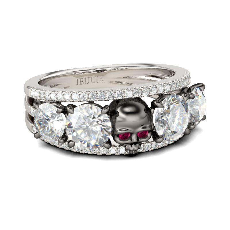 Jeulia Anillo Con Dos Tonos De Caravera De Talla Redonda En Plata De Ley