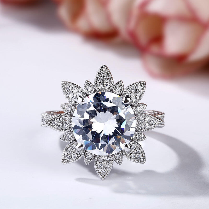 Jeulia Two Tone Round Cut Flower Design Sterling Silver Skull Ring