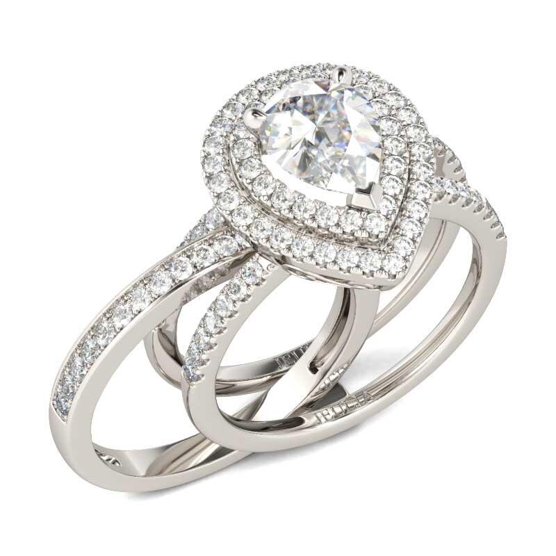 Jeulia Double Halo Pear Cut Sterling Silver Ring Set