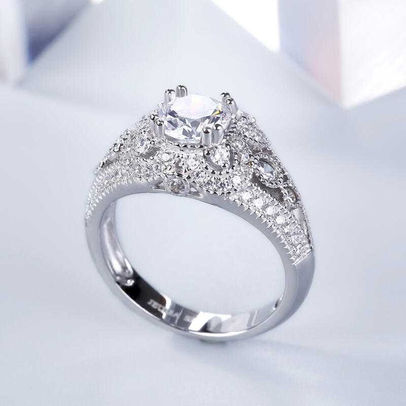 Jeulia Milgrain Round Cut Sterling Silver Ring