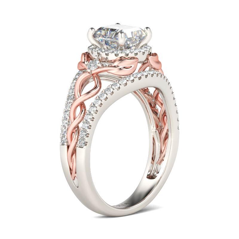 Jeulia Anillo Con Dos Tonos Torcidos Con Talla Asscher En Plata De Ley