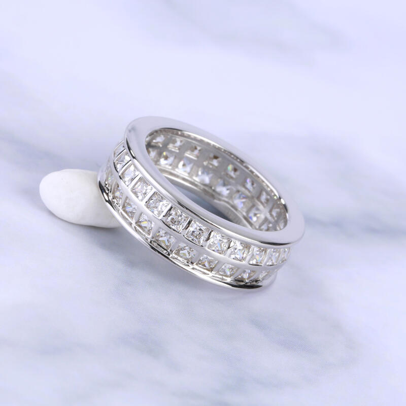 Jeulia Bezel Set Princess Cut Sterling Silver Men's Band