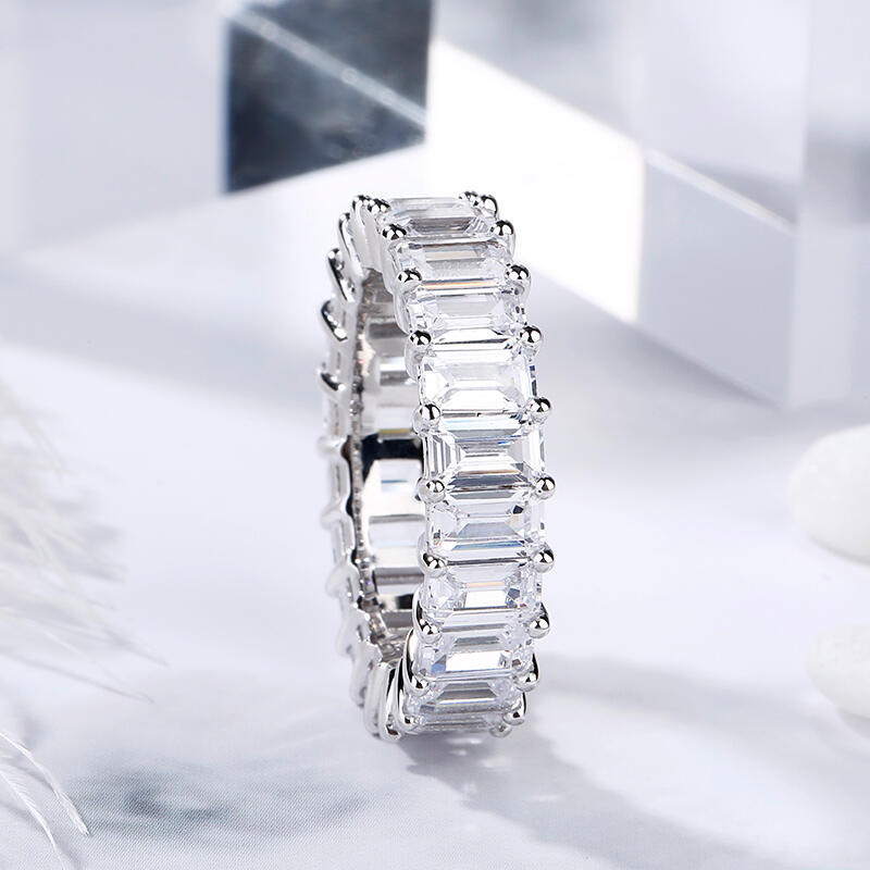 Jeulia Emerald Cut Eternity Sterling Silver Women's Band