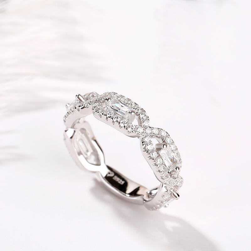 Jeulia Twist Radiant Cut Sterling Silver Women's Band