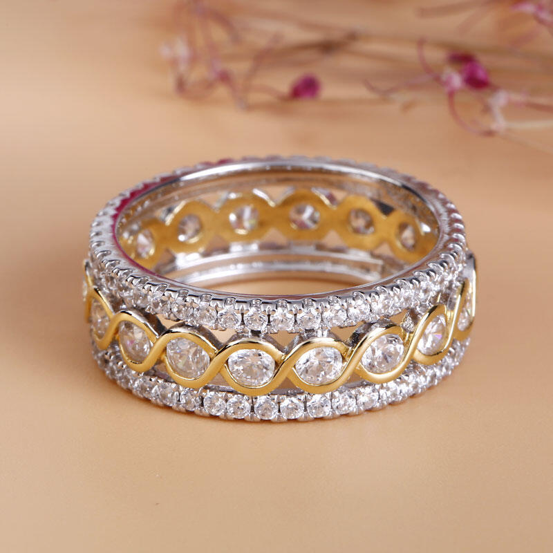 Jeulia Two Tone Round Cut Sterling Silver Women's Wedding Band